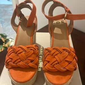 Marc Fisher orange suede platform sandals